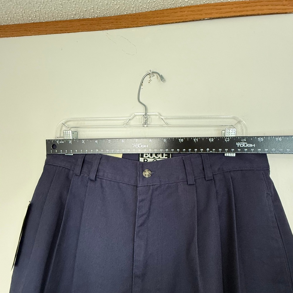 Vintage Bugle Boy Pants Mens 32W 34L Navy Blue Pleated Chino 90s Easy Care - Picture 5 of 9